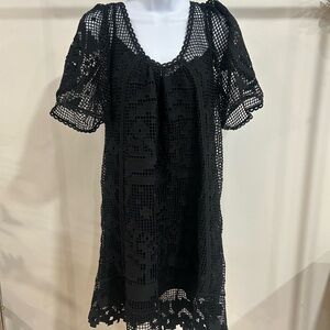 FARM Rio Chic Black Crochet Mini Dress